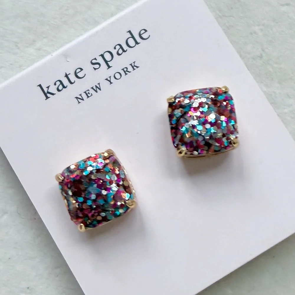 Kate Spade Glitter Square Stud Earrings Gold Tone NWT - Picture 7 of 7